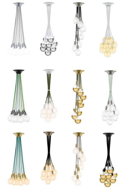 Colorful Unique Lighting 9 Pendant Cluster Multiple Color Wire Olive Green Blue Gold Brass Steel Hardware - Led Bulbs Chandelier - image 1