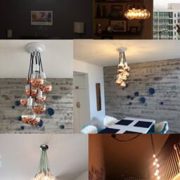 Colorful Unique Lighting 9 Pendant Cluster Multiple Color Wire Olive Green Blue Gold Brass Steel Hardware - Led Bulbs Chandelier - thumbnail 3