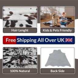 Genuine Black & White Cowhide Rug - Medium Natural Leather For Stylish Home Decor - thumbnail 4
