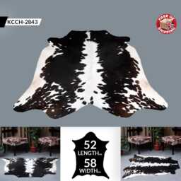 Genuine Black & White Cowhide Rug - Medium Natural Leather For Stylish Home Decor - thumbnail 2