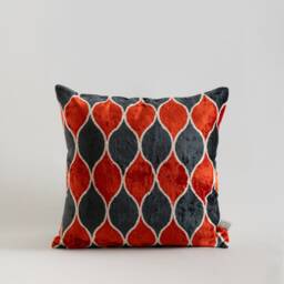 Silk Velvet Ikat Pillow Cover - Coral Antracite Covers - thumbnail 1