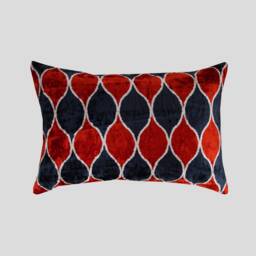 Silk Velvet Ikat Pillow Cover - Coral Antracite Covers - thumbnail 2