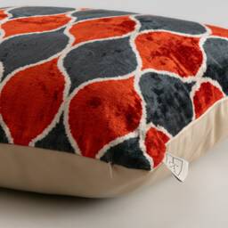 Silk Velvet Ikat Pillow Cover - Coral Antracite Covers - thumbnail 3