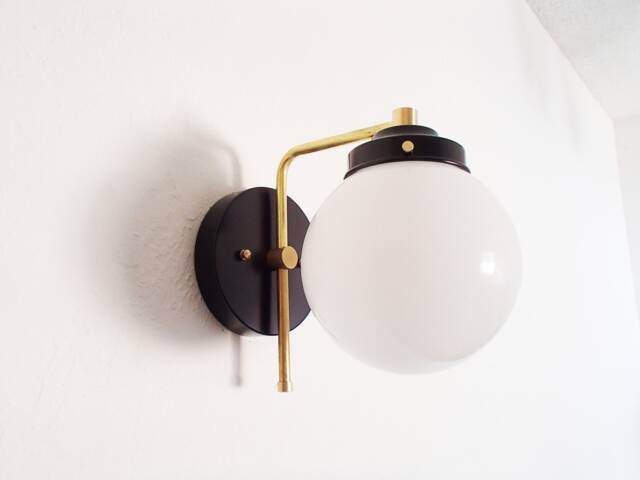 Modern Brass Sconce Opal Glass Globe Shade Light - image 1
