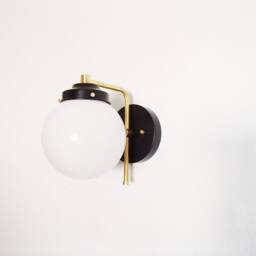Modern Brass Sconce Opal Glass Globe Shade Light - thumbnail 3