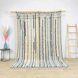 Blue Black Grid Rug - Large Area Handmade Berber Shag Modern Minimalist Decor Custom Thin Line Carpet 100% Wool - thumbnail 1