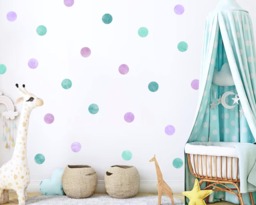 Watercolor Polka Dot Wall Decals Teal & Purple Nursery Decor - Pack Of 40 - thumbnail 1
