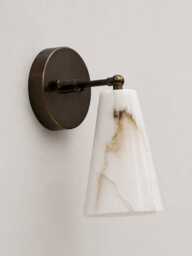 Mid Century 1 Light Raw Brass Wall Sconce With Stone Shade , Handmade Alabaster Cone Lamp, Bathroom Vanity Fixtures - thumbnail 1