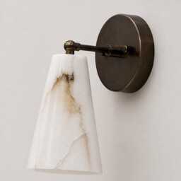 Mid Century 1 Light Raw Brass Wall Sconce With Stone Shade , Handmade Alabaster Cone Lamp, Bathroom Vanity Fixtures - thumbnail 2