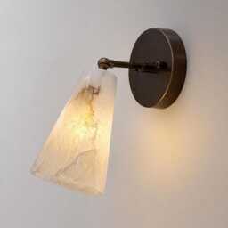 Mid Century 1 Light Raw Brass Wall Sconce With Stone Shade , Handmade Alabaster Cone Lamp, Bathroom Vanity Fixtures - thumbnail 3