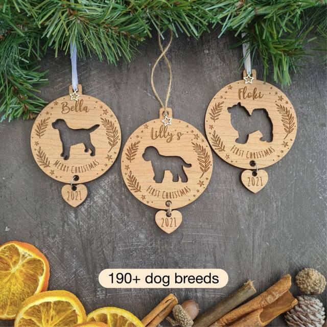Personalised Dog Puppy First Christmas Pet Decoration Various Breeds - image 1