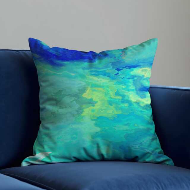 Teal Blue Abstract Cushion Cover, Modern Art Throw Pillow Decorative Sofa Pillowcase, Contemporary Home Decor - image 1