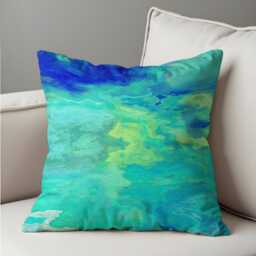 Teal Blue Abstract Cushion Cover, Modern Art Throw Pillow Decorative Sofa Pillowcase, Contemporary Home Decor - thumbnail 4