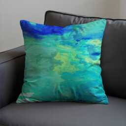 Teal Blue Abstract Cushion Cover, Modern Art Throw Pillow Decorative Sofa Pillowcase, Contemporary Home Decor - thumbnail 3