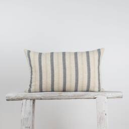 Rustic Linen Cotton Lumbar Pillow Cover, Blue Stripe, Farmhouse Cushion - thumbnail 1