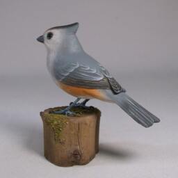 Black-Crested Titmouse Hand Carved & Painted Wooden Bird - thumbnail 2