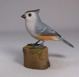 Black-Crested Titmouse Hand Carved & Painted Wooden Bird - thumbnail 1