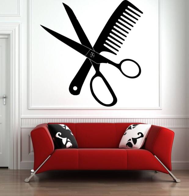 Hair Salon Decor Scissors & Comb Vinyl Wall Decal Hs017 - image 1