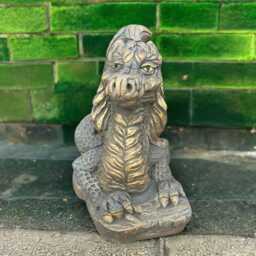 Concrete Sitting Dragon Statue Stone Fantasy Creature Figure Front Door Garden Sculpture Lawn Ornament Yard Decoration Cement Gift - thumbnail 3