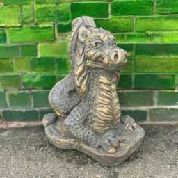 Concrete Sitting Dragon Statue Stone Fantasy Creature Figure Front Door Garden Sculpture Lawn Ornament Yard Decoration Cement Gift - thumbnail 2