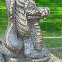 Concrete Sitting Dragon Statue Stone Fantasy Creature Figure Front Door Garden Sculpture Lawn Ornament Yard Decoration Cement Gift - thumbnail 4
