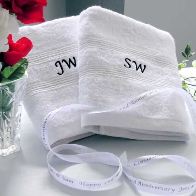 Personalised Hand Towels Set For Couples Embroidered White Pair - Names, Initials, Titles, Mr & Mrs, His Hers Wedding Anniversary Gift - image 1