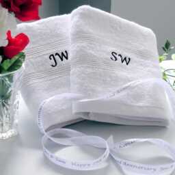 Personalised Hand Towels Set For Couples Embroidered White Pair - Names, Initials, Titles, Mr & Mrs, His Hers Wedding Anniversary Gift - thumbnail 1