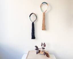 Pair Of Rustic Wrapped Rope Wall Hangings, Set 2 Fringed Tassels For Home Decor, Boho Knots Gallery - thumbnail 1
