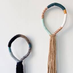 Pair Of Rustic Wrapped Rope Wall Hangings, Set 2 Fringed Tassels For Home Decor, Boho Knots Gallery - thumbnail 4