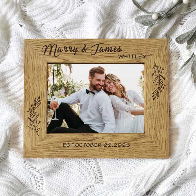 Photo Frame 6x4 Personalised Picture Frames Gifts For Couple Mr & Mrs Laser Engraved Wooden Wedding Anniversary - image 1