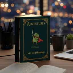 Huzzah Frog Book Lamp, Embroidered Medieval, Fantasy Game Decor, Room Wood Lights, Folding Lamp, Led Light Book - thumbnail 2