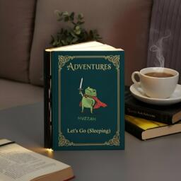 Huzzah Frog Book Lamp, Embroidered Medieval, Fantasy Game Decor, Room Wood Lights, Folding Lamp, Led Light Book