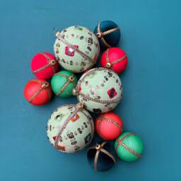 Handmade Mint Green Bauble - Upcycled Fabric Indian Wedding & Diwali Decor Eco-Friendly Christmas Ornament Unique Gifting Idea