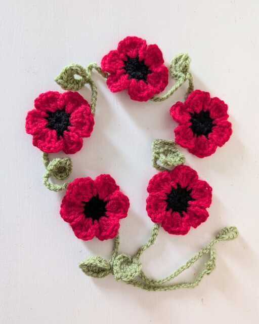 Hand Crochet Poppy Flower Garland Campervan, Kitchen Wall Decorations Handmade Poppies Bunting, Remembrance Day - image 1