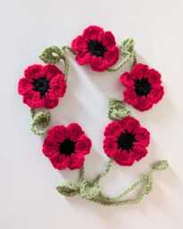 Hand Crochet Poppy Flower Garland Campervan, Kitchen Wall Decorations Handmade Poppies Bunting, Remembrance Day - thumbnail 1