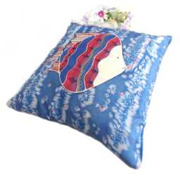 Hand-Painted Silk Cushion Cover Fish Design, Red, White & Blue - thumbnail 4
