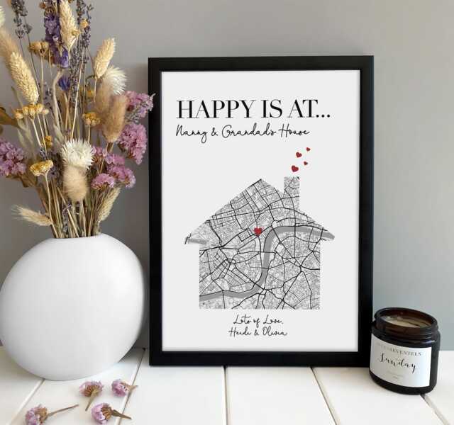 Happy Is At Nanny & Grandad's House... Personalised Map Gift Grandparents. Mother's Day Gift For Nan Or Mum - image 1