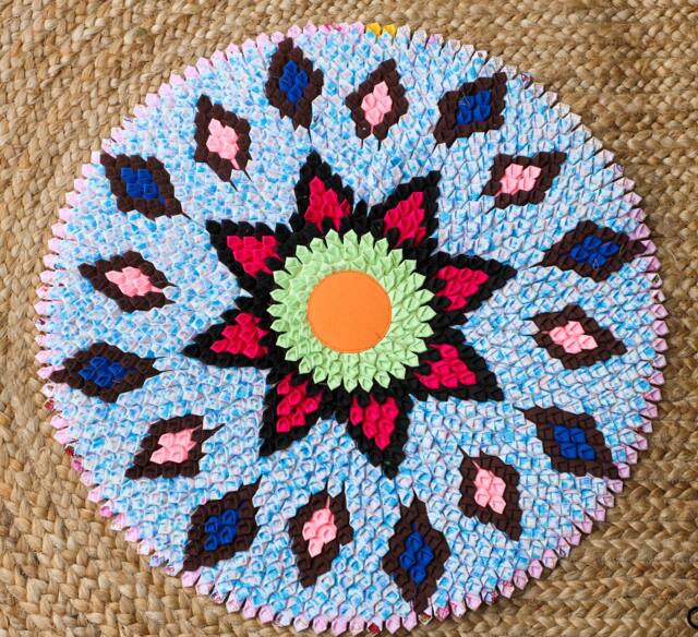 Handmade Round Fabric Rug - 50cm Multicolour Boho D??cor - image 1