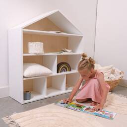 House Shape Shelf, Nursery Kid Furniture, Dollhouse, Books & Toys Storage, White Wooden Birch Modern Montessori Display Shelf - thumbnail 3