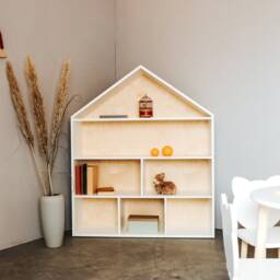 House Shape Shelf, Nursery Kid Furniture, Dollhouse, Books & Toys Storage, White Wooden Birch Modern Montessori Display Shelf - thumbnail 2