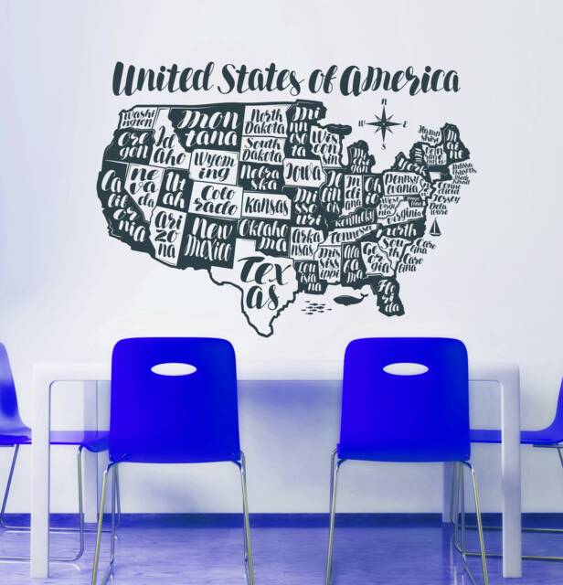 Vinyl Wall Art Decal - United States Of America Map Usa Us State Names History Class Classroom Elementary Middle High School Homeschool - image 1
