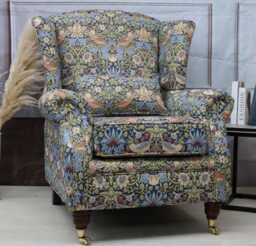 Upholstered Accent Armchair For Living Room - Reading Chair Fabric Strawberry Thief Blue William Morris