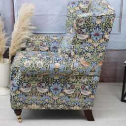 Upholstered Accent Armchair For Living Room - Reading Chair Fabric Strawberry Thief Blue William Morris - thumbnail 2