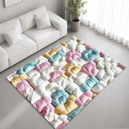 Pink Blue Gold Basket Weave Yarn Rug Non-Slip Soft Area Carpet Bedroom Living Room Hallway Mat Decor - Made in UK