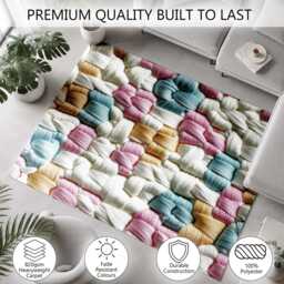 Pink Blue Gold Basket Weave Yarn Rug Non-Slip Soft Area Carpet Bedroom Living Room Hallway Mat Decor - Made in UK - thumbnail 3