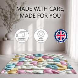 Pink Blue Gold Basket Weave Yarn Rug Non-Slip Soft Area Carpet Bedroom Living Room Hallway Mat Decor - Made in UK - thumbnail 2