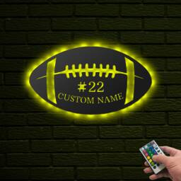 Personalized Football Metal Wall Art With Led, Custom Name Sign - thumbnail 1