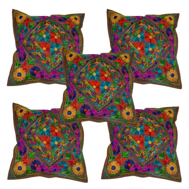 Handmade Suzani Embroidery Cushion Covers Indian Pillow Case Woolen Embroidered Bohemian Decor Look Square Mandala Cushions - image 1