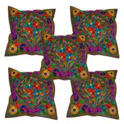 Handmade Suzani Embroidery Cushion Covers Indian Pillow Case Woolen Embroidered Bohemian Decor Look Square Mandala Cushions - thumbnail 1