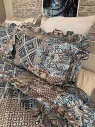 Duck Egg Blue Brown Pillow Sham With Ribbon Ties Pink Purple White Beige Cotton Handmade European Standard Queen King Cottage Farmhouse Chic - thumbnail 2